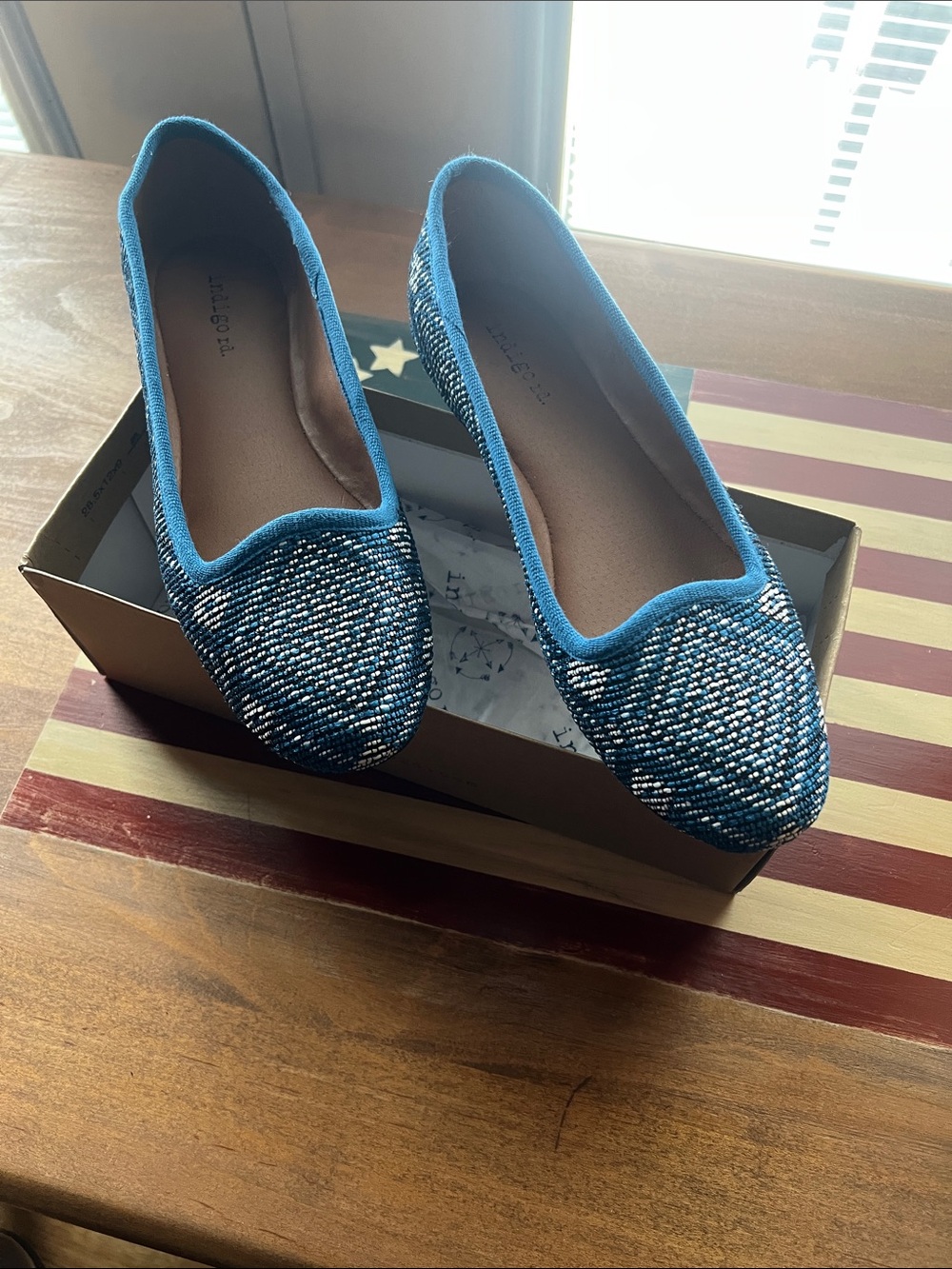 Indigo Women’s Blue Textured Slip-On Flats 8M